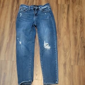 Judy Blue Ankle Cropped Distressed Jeans Blue
